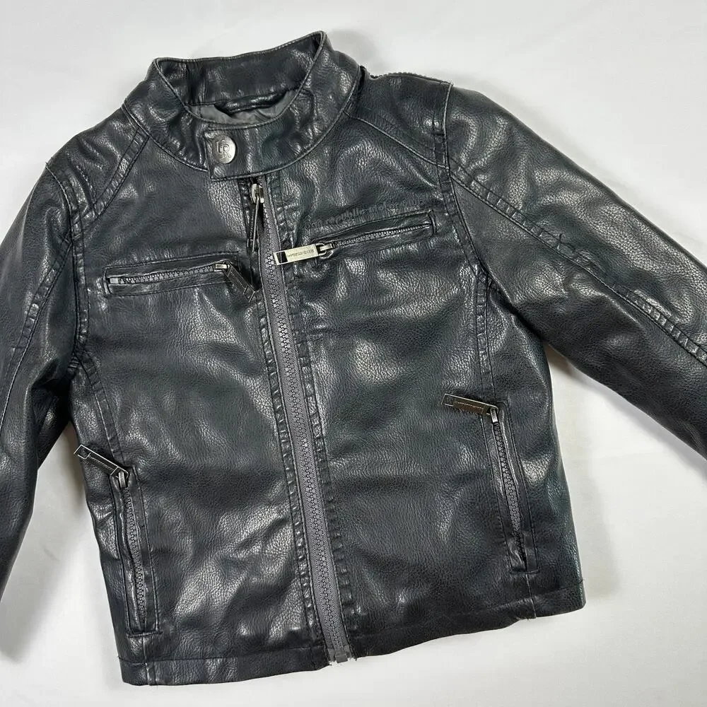 Urban Republic Gender Neutral Black Faux Leather Moto Jacket Sz 3T
